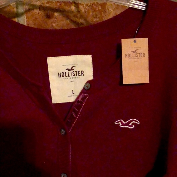 NWT Vintage Hollister burgundy cardigan sweater. Velour strip on pockets. - Picture 5 of 10